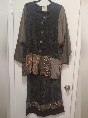 Jackie Loves John 2 Piece Dark Olive Set With Patchwork Design